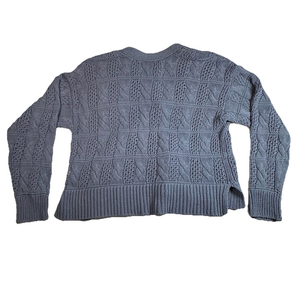 Madewell Blue Open Stitch Cable Knit Cotton Cardigan Sweater Sz M Timeless Cold - Picture 5 of 10